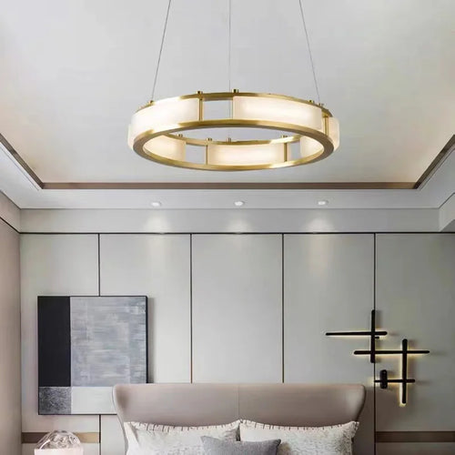 lustre rond en marbre led post-moderne à intensité réglable - vue 5 sur 10