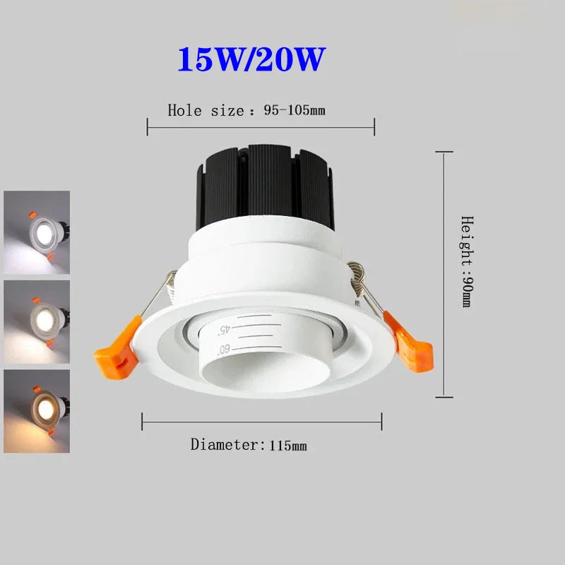 Spot Zoom intégré dimmable encastré 15-60 degrés COB - vue 4 sur 8