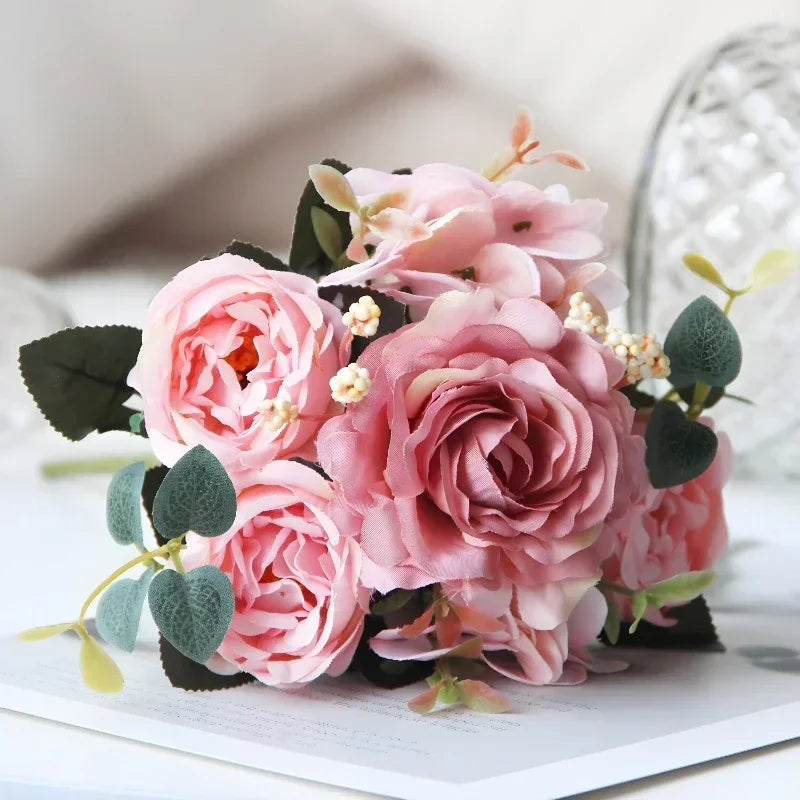 bouquet de pivoines roses en soie pour décoration intérieure - vue 11 sur 12