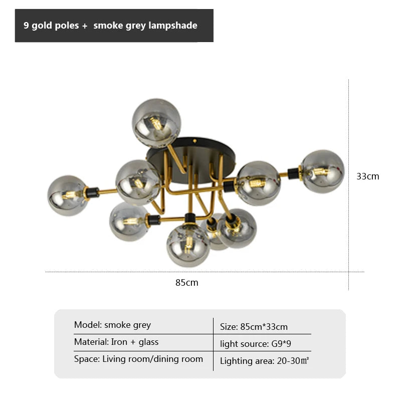 Plafonnier en verre nordique G9 LED lumière industrielle en métal pour chambre salon salle à manger étude maison intérieur loft lumière - vue 11 sur 18