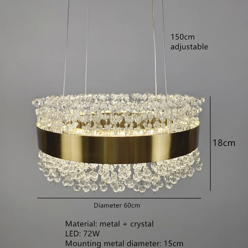 lustre led en cristal moderne hauteur réglable décoration maison - vue 9 sur 12