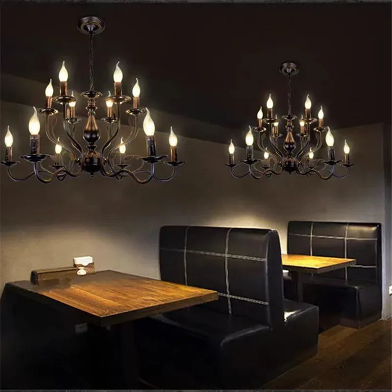 lustre rétro industriel en fer imitation bougie pour décoration intérieur - vue 5 sur 11