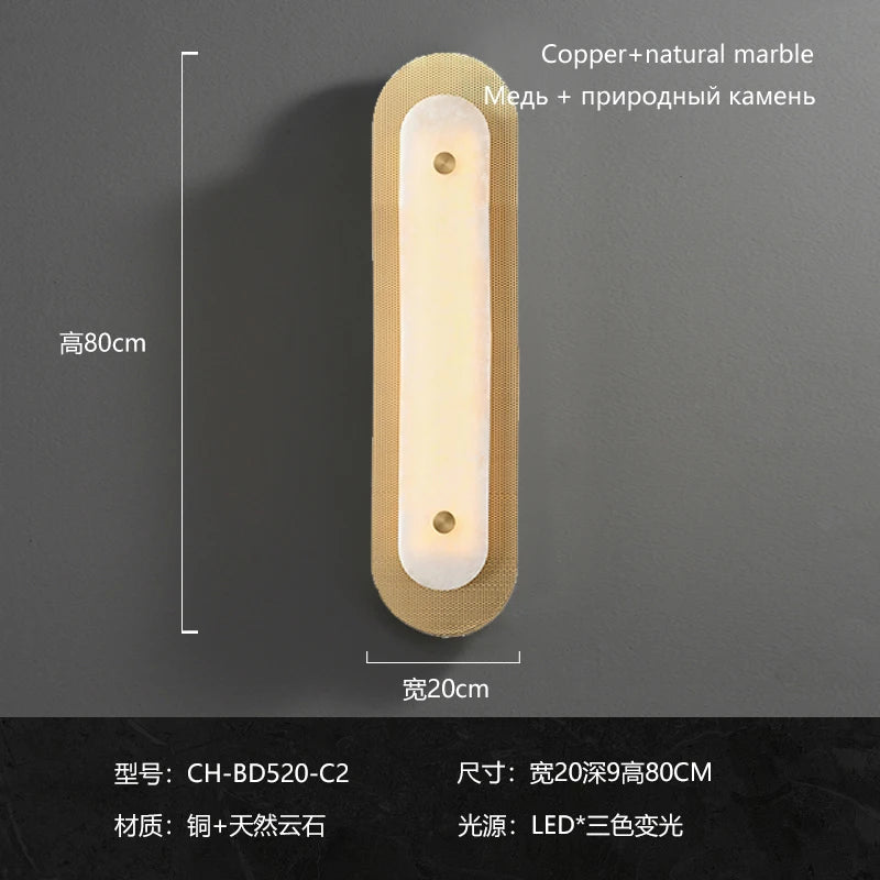 applique minimaliste en marbre et cuivre avec led