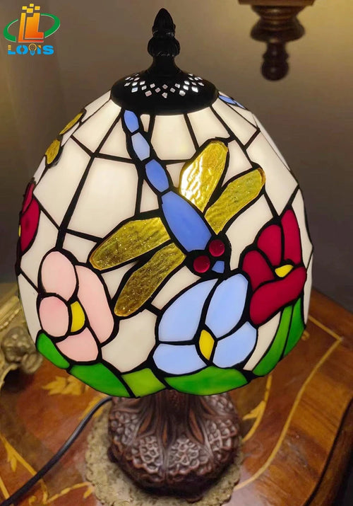lampe de bureau libellule style tiffany cadeau original décoratif - vue 3 sur 6