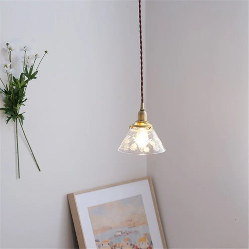 suspension en verre style américain luminaire rétro en laiton - vue 2 sur 10
