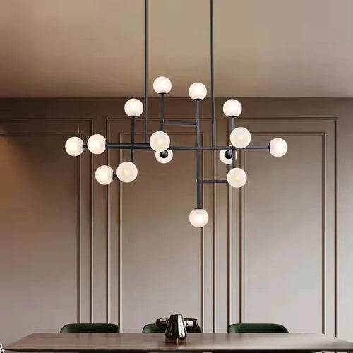 Lustre Design LED Hôtel Hall Foyer Salle à manger Or Métal Éclairage 15 Verre Blanc G9 Ampoule Art Déco - vue 2 sur 7