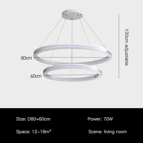 Modern Nordic LED Chandeliers For Living Rooms, Bedrooms, Restaurants, Kitchens, Chandeliers, White Circular 3-ring Design - vue 9 sur 10