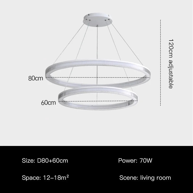 Modern Nordic LED Chandeliers For Living Rooms, Bedrooms, Restaurants, Kitchens, Chandeliers, White Circular 3-ring Design - vue 8 sur 10