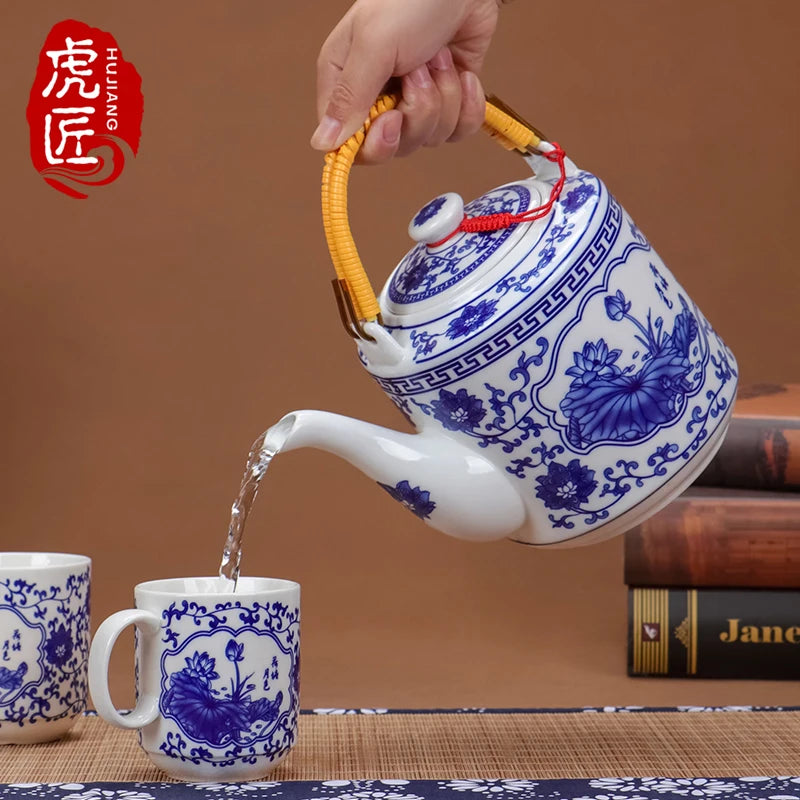Théière céramique jingdezhen style chinois porcelaine grande capacité - vue 6 sur 7