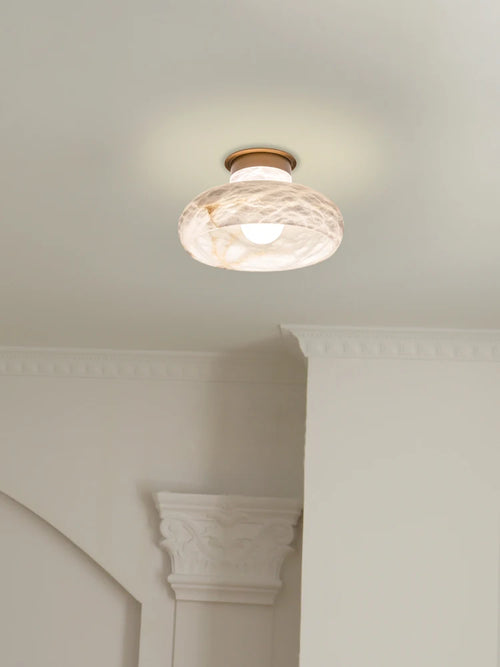 lampe de chevet en laiton et marbre flocon de neige naturel - vue 3 sur 7