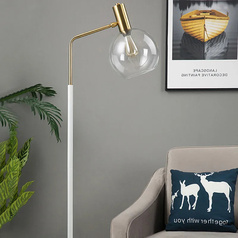 lampadaire doré et noir en métal et verre pour intérieur - vue 5 sur 9