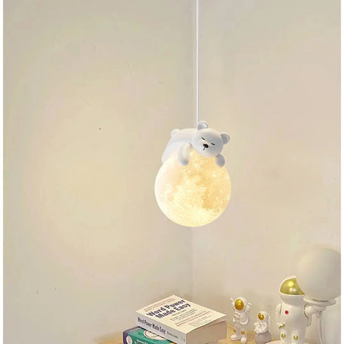 Suspension ours chevet enfant 3d lune lapin blanc veilleuse - vue 5 sur 10