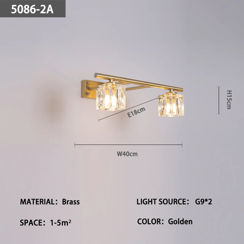 Led personnalité mode tout cuivre cristal miroir phare moderne Simple Anti-buée salle miroir phare - vue 13 sur 15