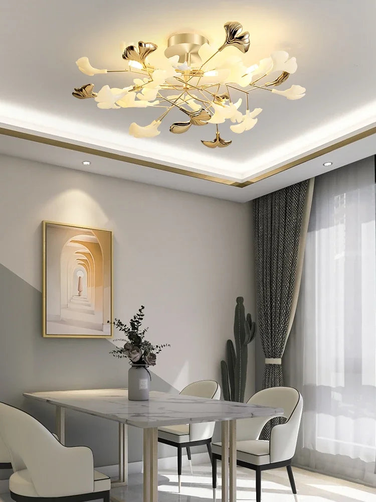 Living Room Ceiling Lamp Post-modern Designer Gingko Leaf Restaurant Bedroom Ceiling Lights Hotel Art LED Decor Lighting Fixture - vue 3 sur 13