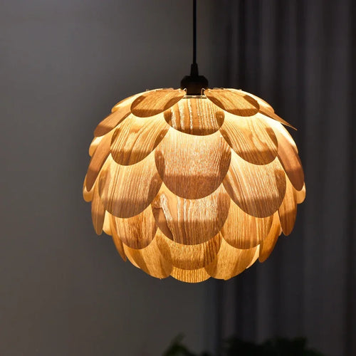 lustre ananas original en placage de bois pour hôtels bars et restaurants - vue 4 sur 10