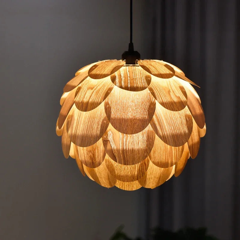 lustre ananas original en placage de bois pour hôtels bars et restaurants - vue 3 sur 10
