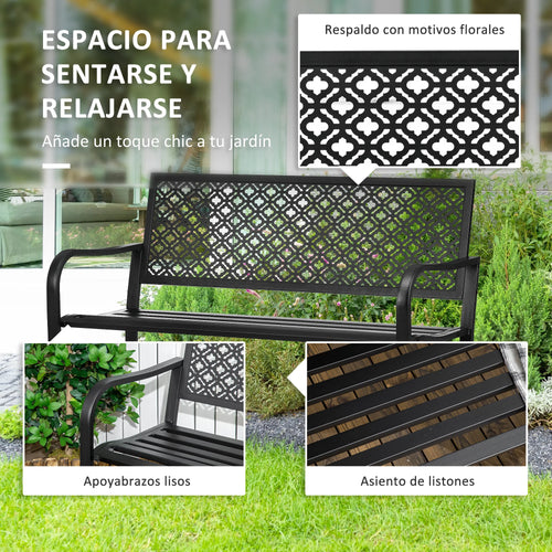 banc de jardin en acier deux places avec dossier décoratif - vue 4 sur 7