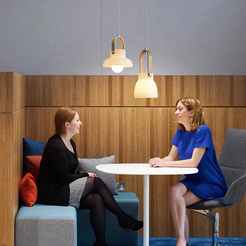lustre en verre et bois design moderne minimaliste pour intérieur - vue 4 sur 7