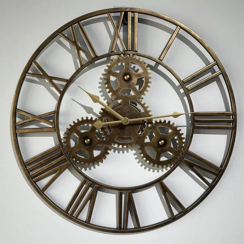 horloge murale rétro en métal avec grand engrenage décoratif - vue 2 sur 6