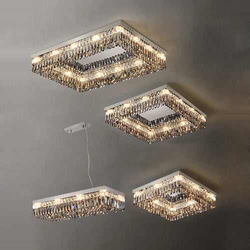plafonnier led cristal doré chromé intensité variable design moderne - vue 2 sur 18