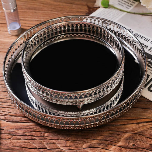 plateau de rangement en métal miroir décoratif pour cosmétiques et vaisselle - vue 4 sur 14