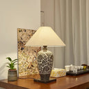 lampe de bureau rétro chinoise en céramique avec abat-jour en tissu