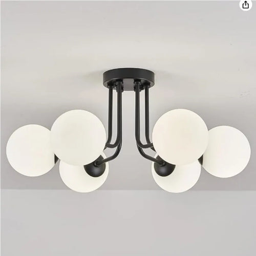 Plafonnier moderne en fer forgé chambre salon lampe de porche avec abat-jour sphérique en verre blanc plafonnier semi-encastré - vue 2 sur 10
