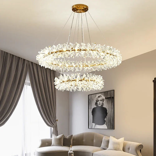 Lustre en cristal de fleur moderne Suspension lustres LED de luxe pour salon 60 80 100 cm anneaux suspendus suspension - vue 2 sur 16