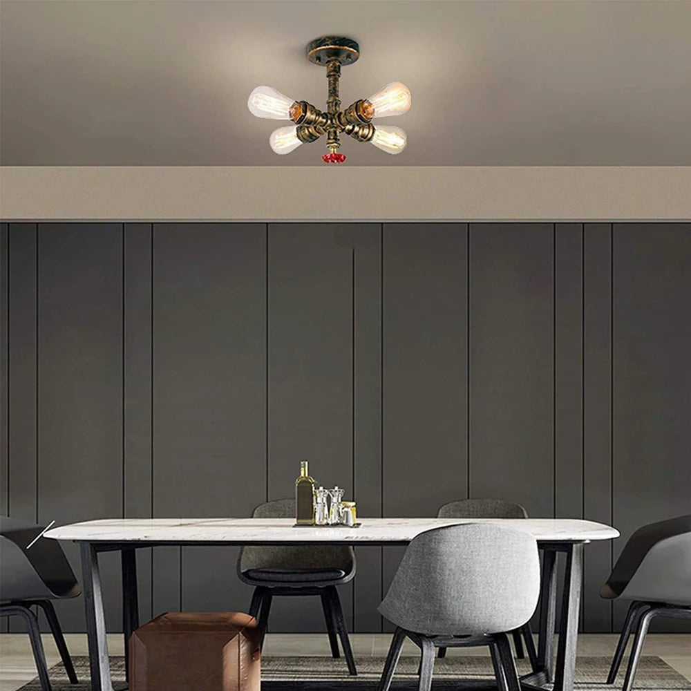plafonnier industriel rétro à 4 lumières en tuyau d'eau décoratif - vue 4 sur 11