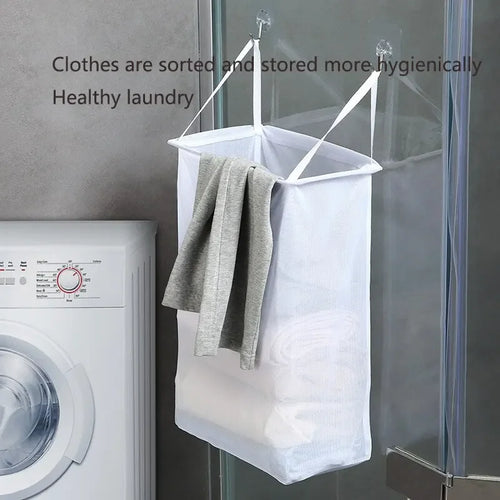 panier à linge mural sans perforation en tissu uni - vue 5 sur 7