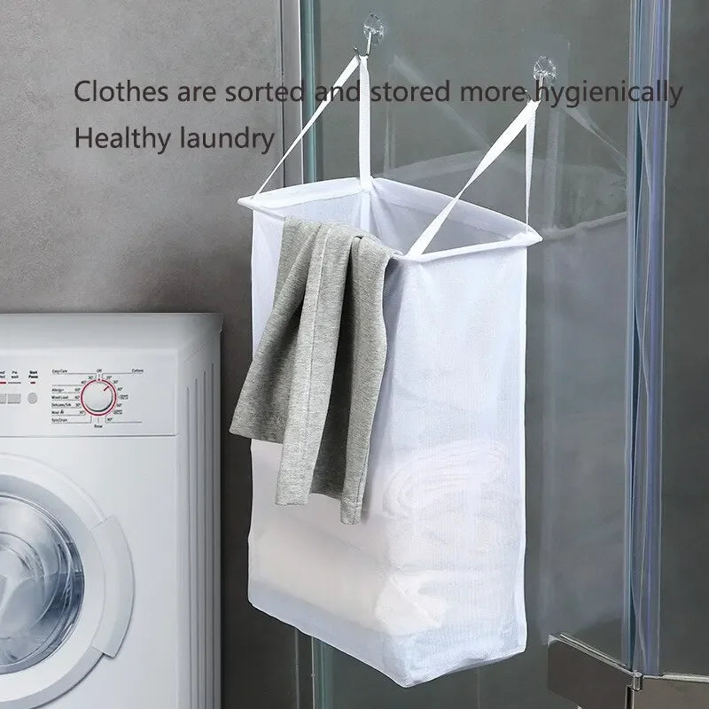 panier à linge mural sans perforation en tissu uni - vue 5 sur 7