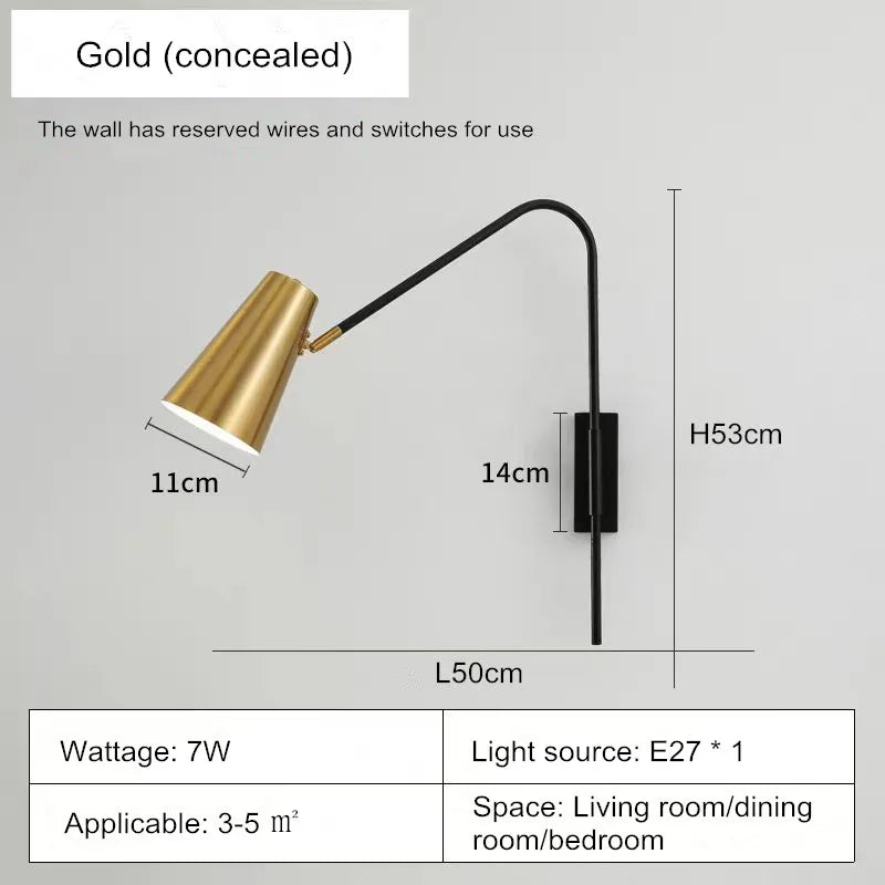 Minimally Adjustable Bedroom Bedside Wall Lamp, Long Arm Dining Room Wall Lamp, Nordic Long Pole Industrial Style Swing Arm Lamp - vue 11 sur 12
