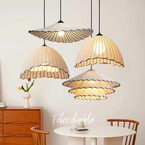 lustre en tissu chinois avec chapeau de paille et lumière led - vue 3 sur 14