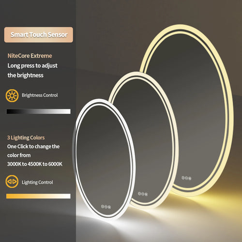 miroir oval lumineux avec fonction antibuée et éclairage ajustable - vue 3 sur 8