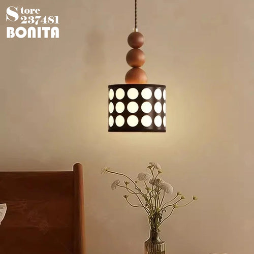 lustre rétro à pois en noyer pour décoration intérieure - vue 2 sur 8
