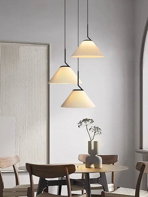 Nordique Plissé Crème PENDENTIF LED Lumière Pour Salon Cuisine Restaurant Lustre Loft Suspension Lustre Décoration de La Maison - vue 5 sur 7