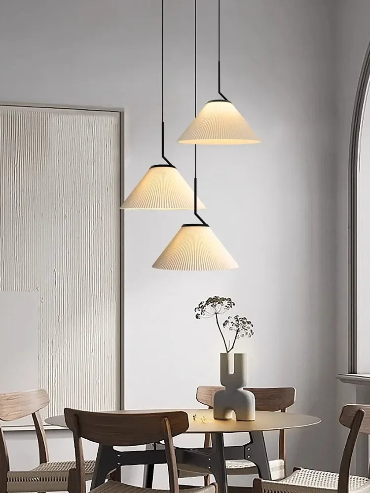 Nordique Plissé Crème PENDENTIF LED Lumière Pour Salon Cuisine Restaurant Lustre Loft Suspension Lustre Décoration de La Maison - vue 5 sur 7