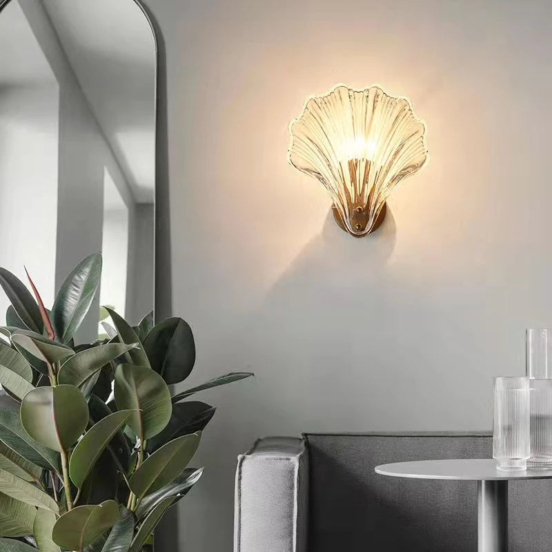 Applique murale moderne en verre de coquille lumière de luxe allée intérieure couloir appliques d'escalier pour chevet salon Applique murale - vue 4 sur 7