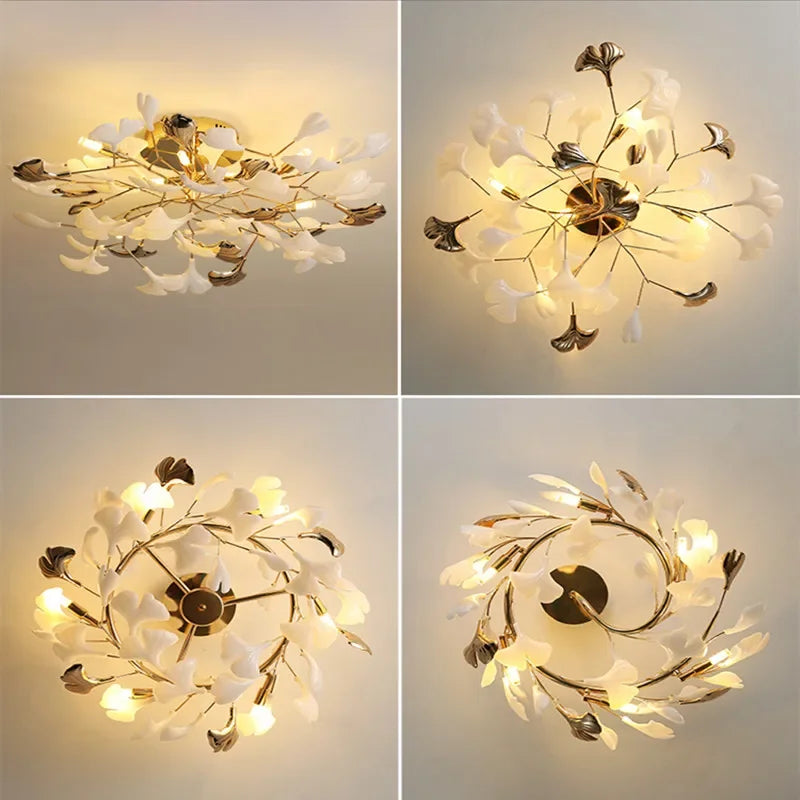 Living Room Ceiling Lamp Post-modern Designer Gingko Leaf Restaurant Bedroom Ceiling Lights Hotel Art LED Decor Lighting Fixture - vue 5 sur 13