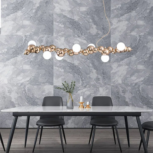 2024Modern Creative Long Bar Chandelier Caterpillar Shaped Metal ball Pendants Lamp Dining Room for Kitchen Hanging Light Lustre - vue 4 sur 10