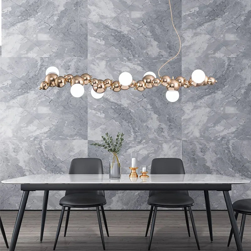 2024Modern Creative Long Bar Chandelier Caterpillar Shaped Metal ball Pendants Lamp Dining Room for Kitchen Hanging Light Lustre - vue 3 sur 10