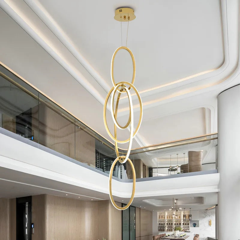 Modern Creative Stainless Steel Led Dining Room Chandelier Golden Staircase Living Room Light, Hanging Chandelier In Bedroom - vue 1 sur 11