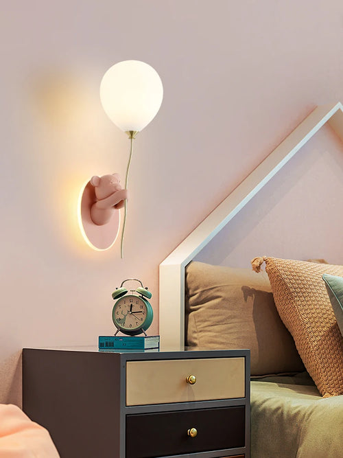 Creative and personalized cartoon children's room, bedroom, bedside wall lamp, artistic bear atmosphere wall light fixture - vue 4 sur 13