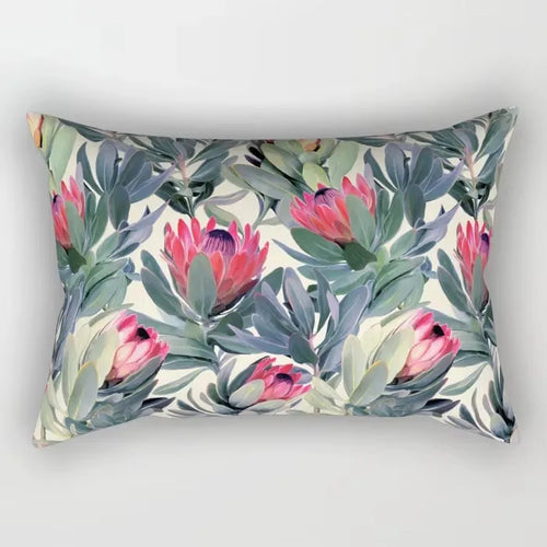 housse de coussin imprimée fleurs tropicales 30x50 cm décorative
