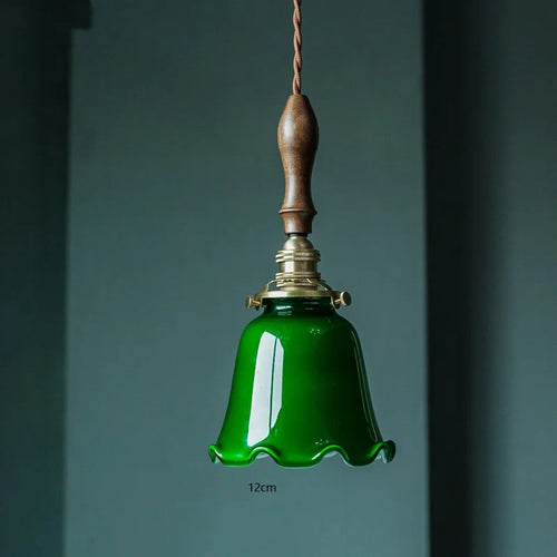 Suspension vintage style américain en cuivre bois et verre - vue 14 sur 30