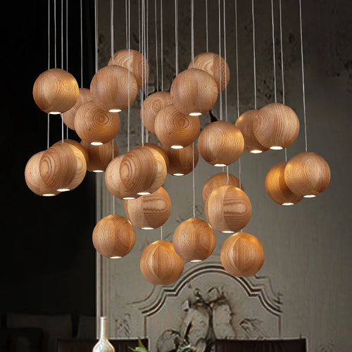 Suspension en bois nordique moderne meubles de salle à manger LED lumières décor à la maison salon villa hôtel - vue 3 sur 6