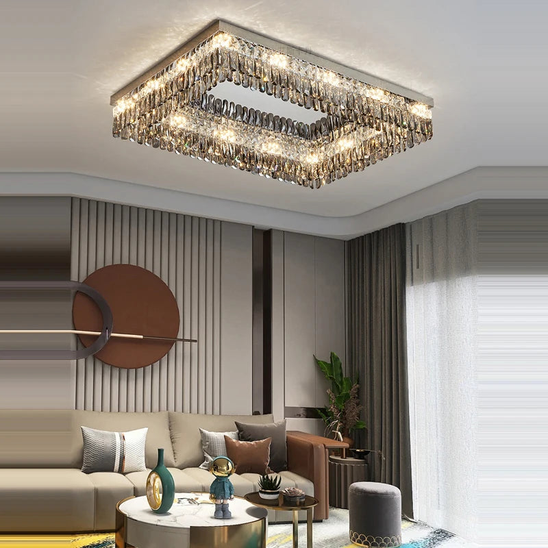 plafonnier led cristal doré chromé intensité variable design moderne - vue 6 sur 18