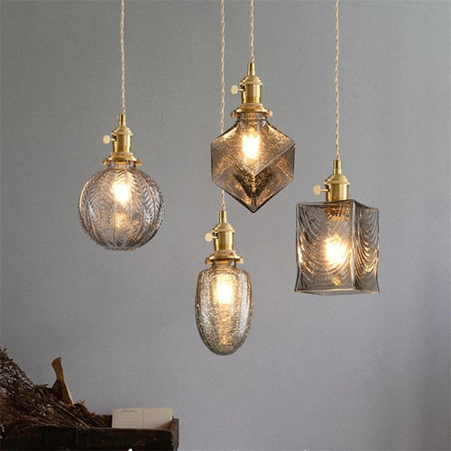 lustre vintage edison avec ombre en verre cristal pour bar loft - vue 5 sur 22