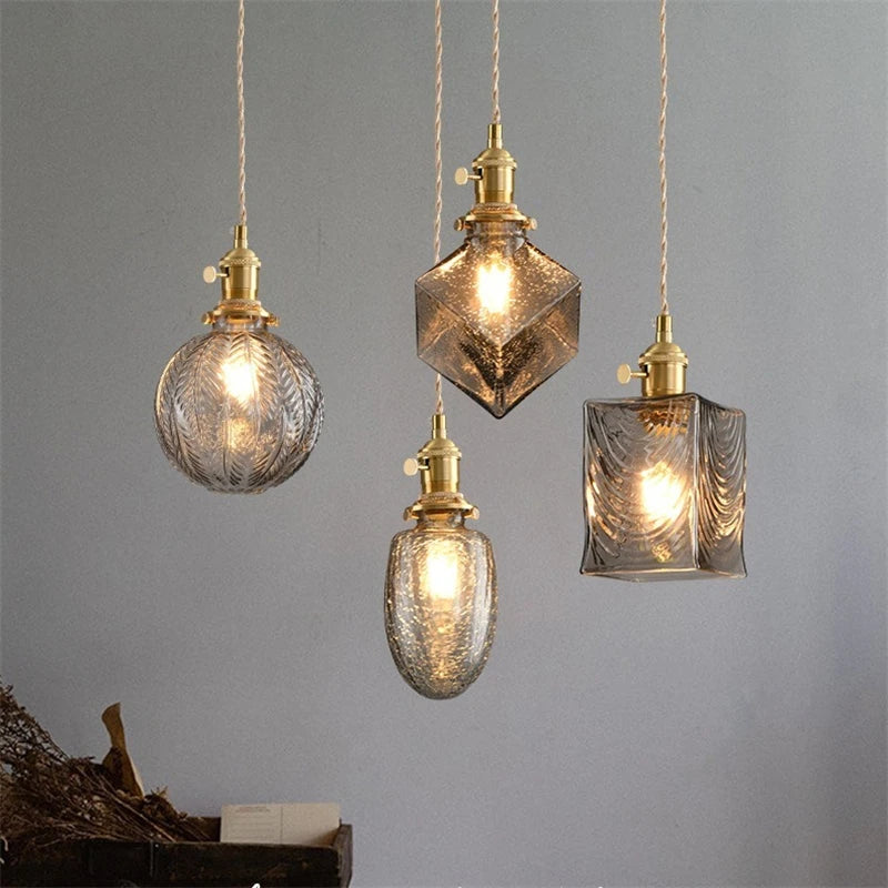 suspension vintage avec interrupteur et abat-jour en verre cristal - vue 5 sur 22