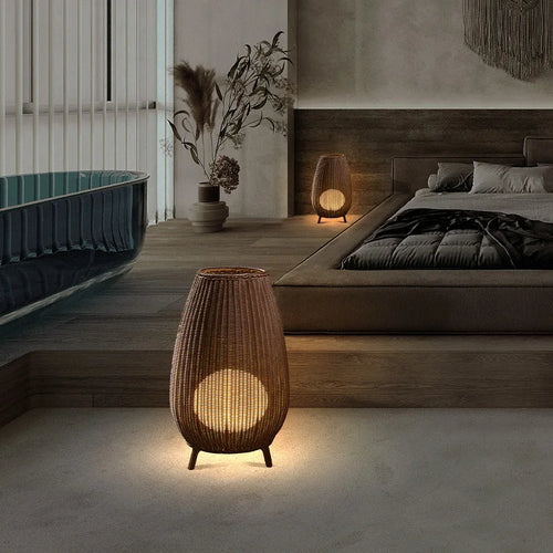 Lampadaire style asiatique en rotin naturel - vue 2 sur 12